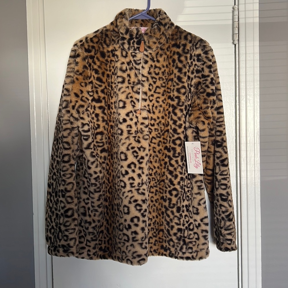 NWT WOMENS LEOPARD PINKLILY HALF ZIP